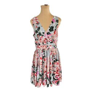 BB Dakota Pink Grey Painterly Fit & Flare Mini Dress Sz 8